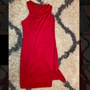 Red cutout bodycon mini dress with leg slit